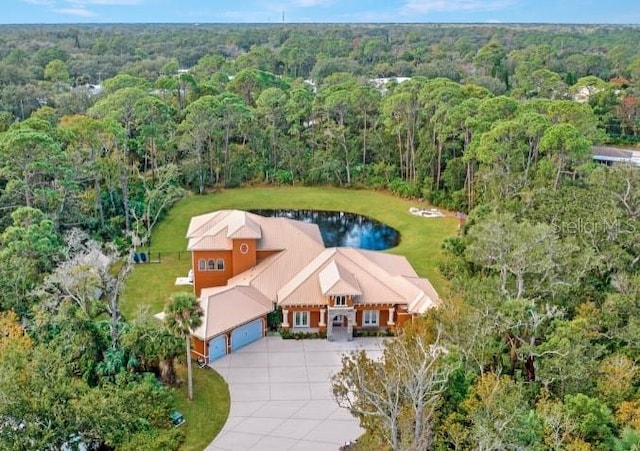 bird's eye view featuring a water view