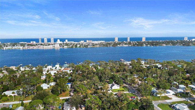 aerial view featuring a water view