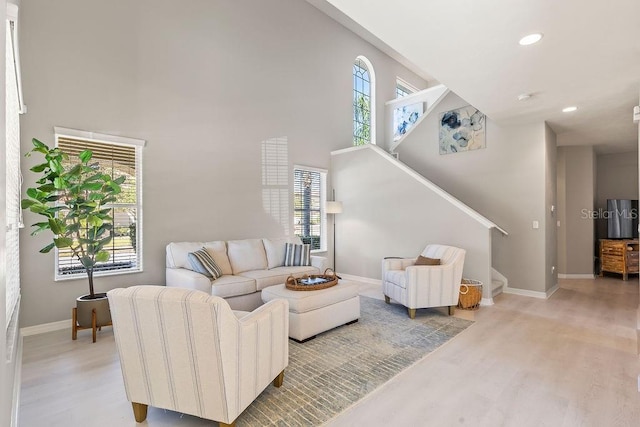 living room featuring light wood-type flooring