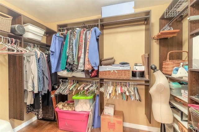 spacious closet with hardwood / wood-style flooring