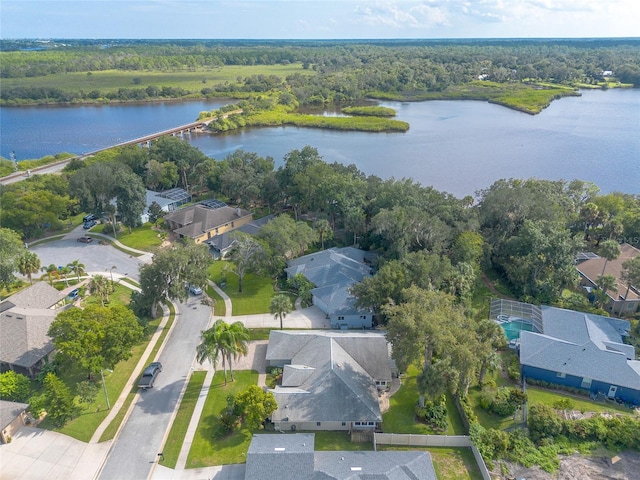 bird's eye view featuring a water view