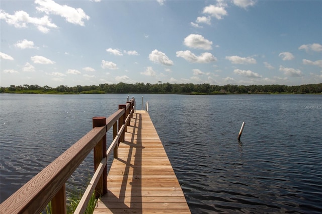 view of dock with a water view