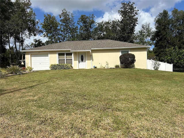 ranch-style house with a front lawn and a garage