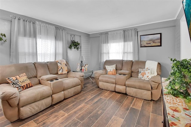 living room featuring ornamental molding