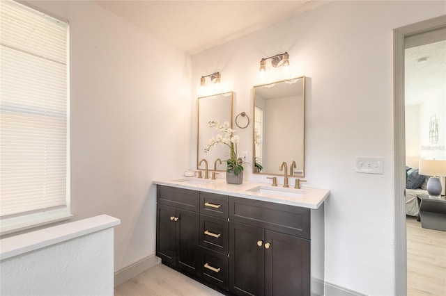 bathroom featuring hardwood / wood-style floors and vanity