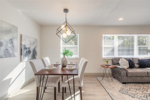 dining area with light hardwood / wood-style floors