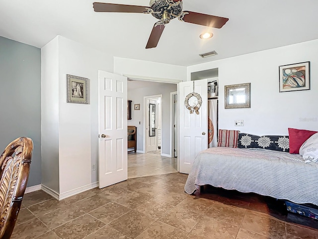 bedroom featuring ceiling fan