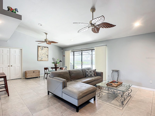 living room featuring light tile patterned floors