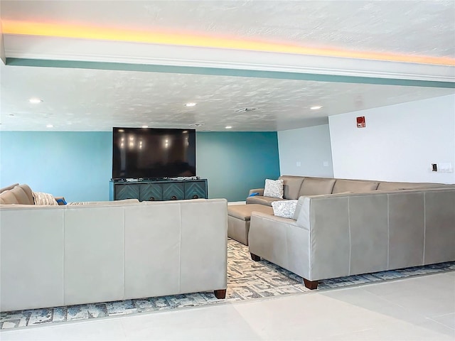 living room with light tile patterned floors