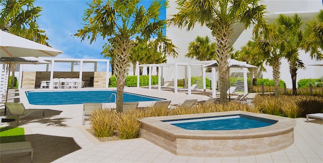 view of pool with a pergola, a jacuzzi, and a patio