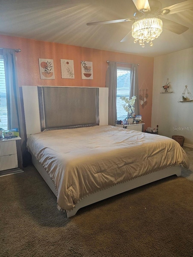 bedroom featuring carpet and ceiling fan