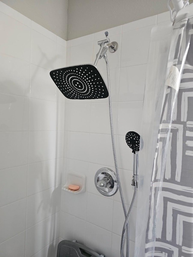 room details with a shower with shower curtain