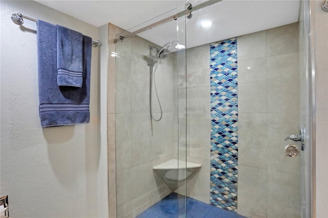 bathroom featuring a shower with shower door