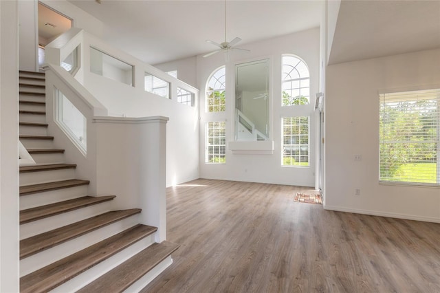 interior space featuring ceiling fan and light hardwood / wood-style flooring