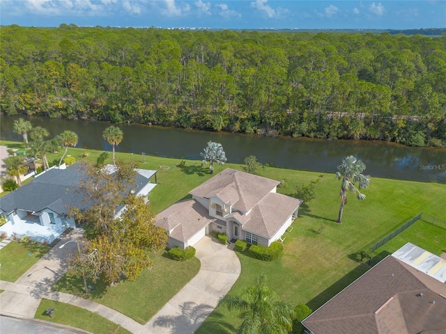 aerial view featuring a water view