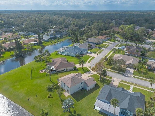 aerial view with a water view