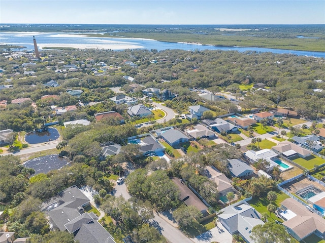 aerial view with a water view