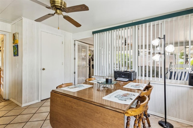 office featuring ceiling fan and light tile patterned floors