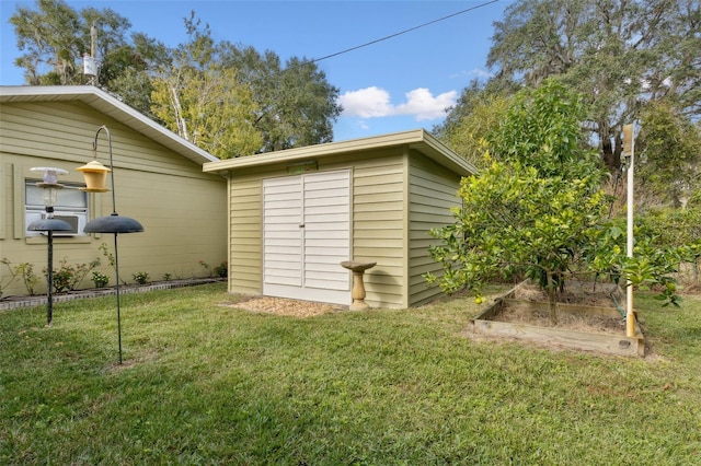 view of outbuilding with a yard