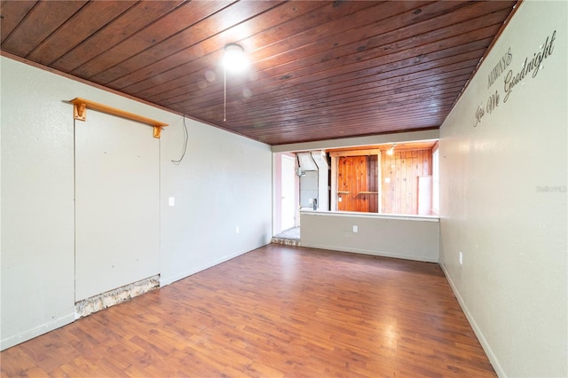 spare room featuring wood ceiling and wood-type flooring