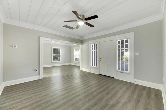 907 E N Bay St, Tampa, FL 33603 - entryway with wood finished floors, ornamental molding, baseboards, and ceiling fan