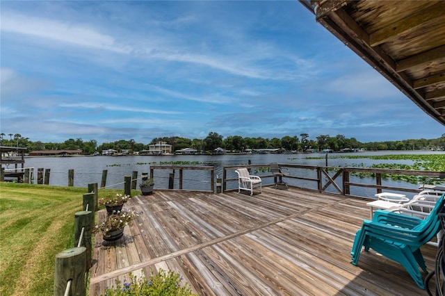 dock area featuring a yard and a water view