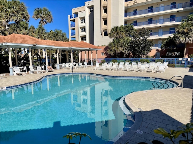 view of pool featuring a patio