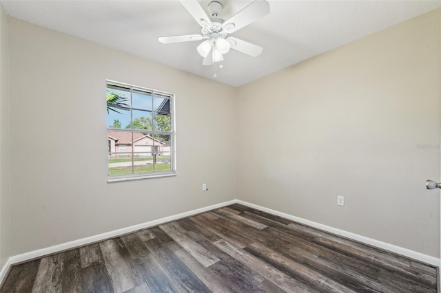 unfurnished room featuring dark hardwood / wood-style floors and ceiling fan