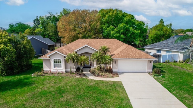 view of front of property featuring a garage and a front yard