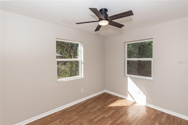 unfurnished room with wood-type flooring and ceiling fan