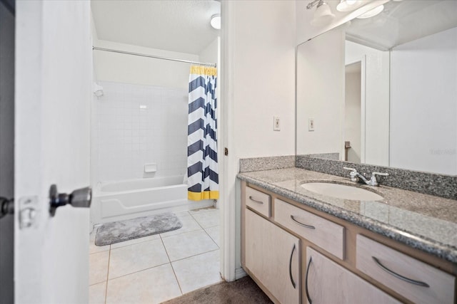 bathroom featuring shower / bath combo, vanity, and tile patterned floors