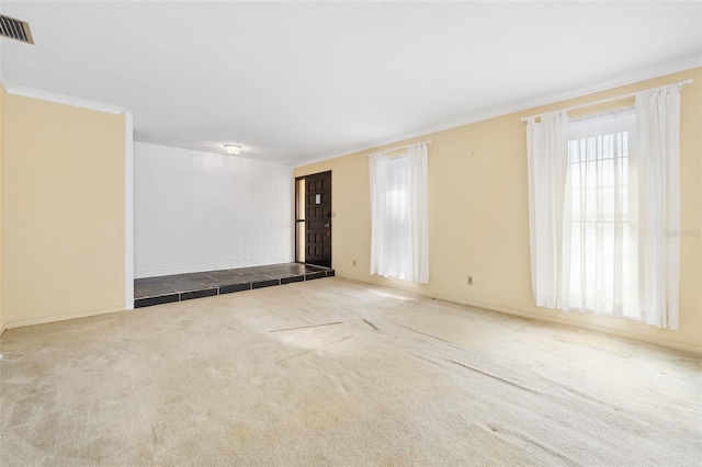 carpeted empty room with ornamental molding