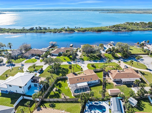 aerial view with a water view