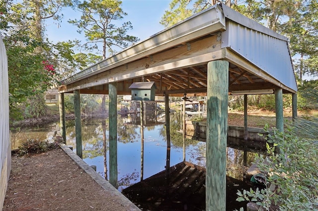 view of dock with a water view