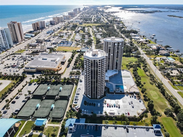 aerial view featuring a water view