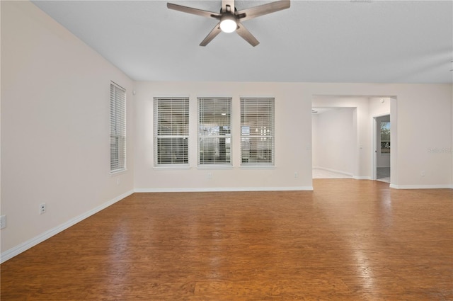 unfurnished living room with light hardwood / wood-style floors and ceiling fan