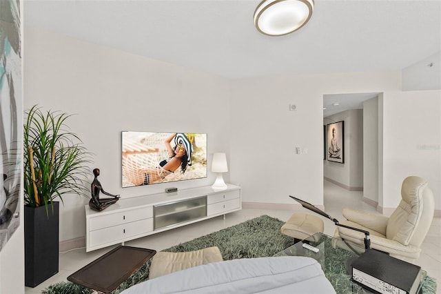 living room featuring tile patterned flooring