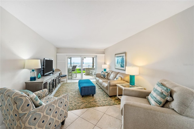 living room with light tile patterned floors