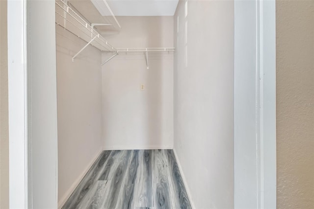 walk in closet with hardwood / wood-style floors