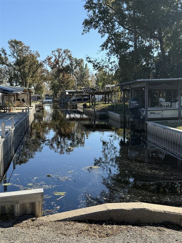 view of dock with a water view