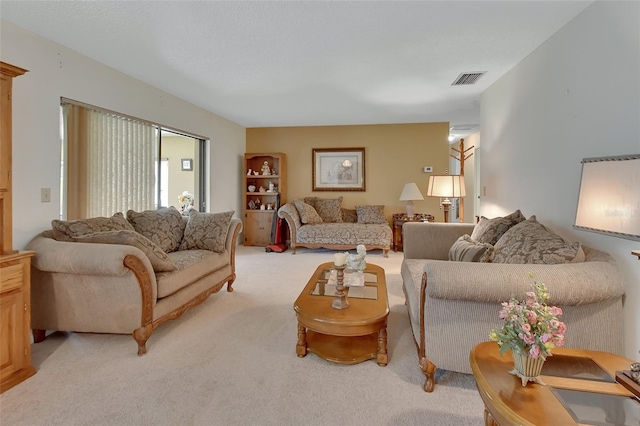 living room featuring light colored carpet