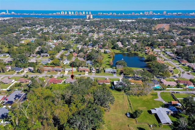 bird's eye view featuring a water view