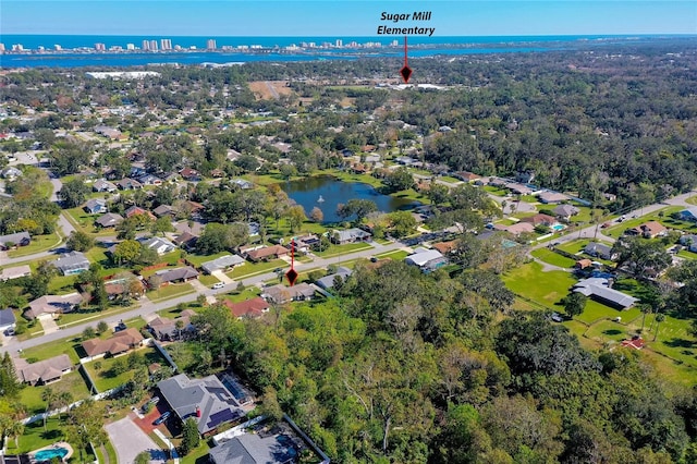 bird's eye view featuring a water view