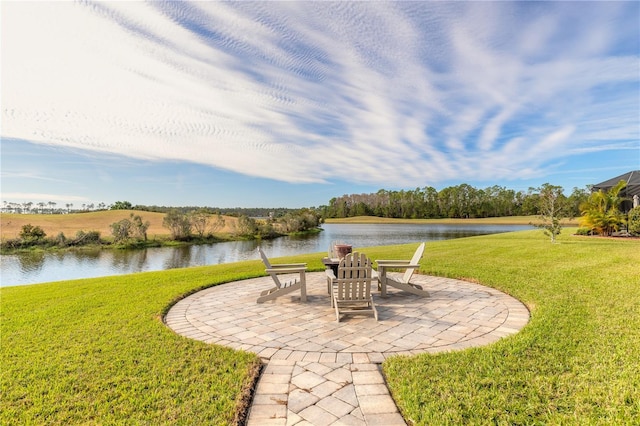 view of patio / terrace with a water view