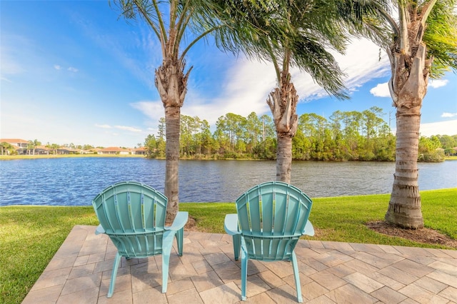 view of patio / terrace with a water view