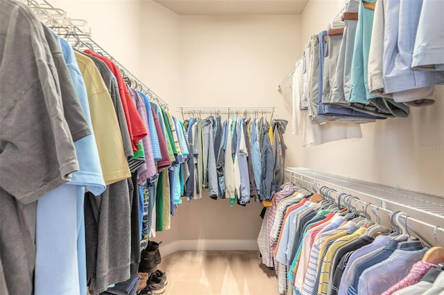 walk in closet with carpet flooring