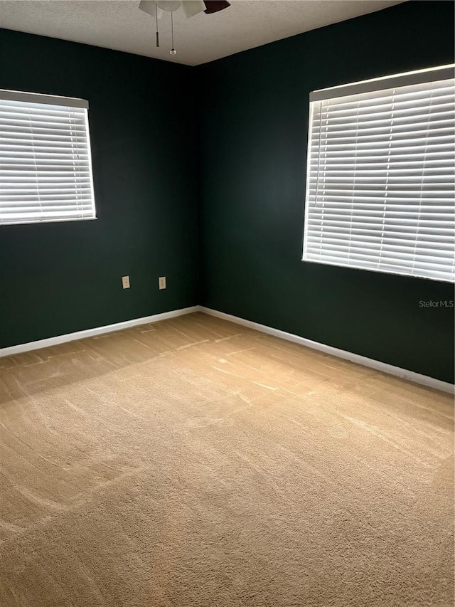 unfurnished room with carpet flooring and ceiling fan