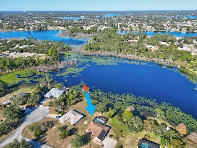 bird's eye view featuring a water view