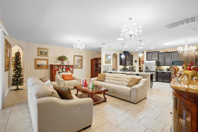 living room with light tile patterned flooring