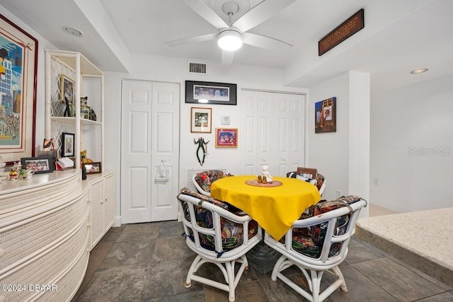 dining area with ceiling fan